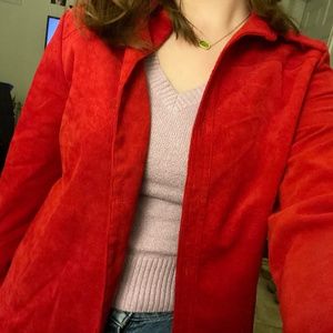 Red Shacket with Subtle Floral Designs